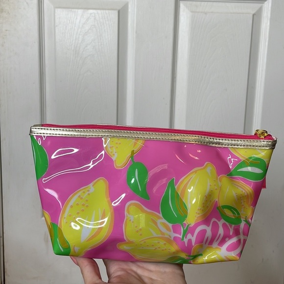 Lilly Pulitzer for estée lauder lemon pink preppy make up travel toiletries bag - Picture 2 of 16